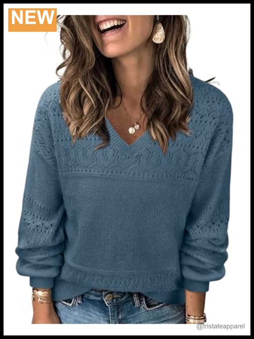 Women's V-Neck Crochet Pullover Sweater Lightweight Casual Knit Top